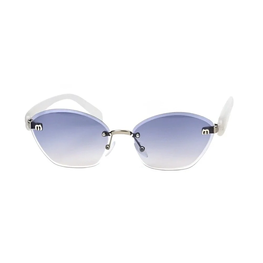 Rimless Cat Eye Sunglasses Blue Gradient Lens White Temples Trendy Vintage 2026‎